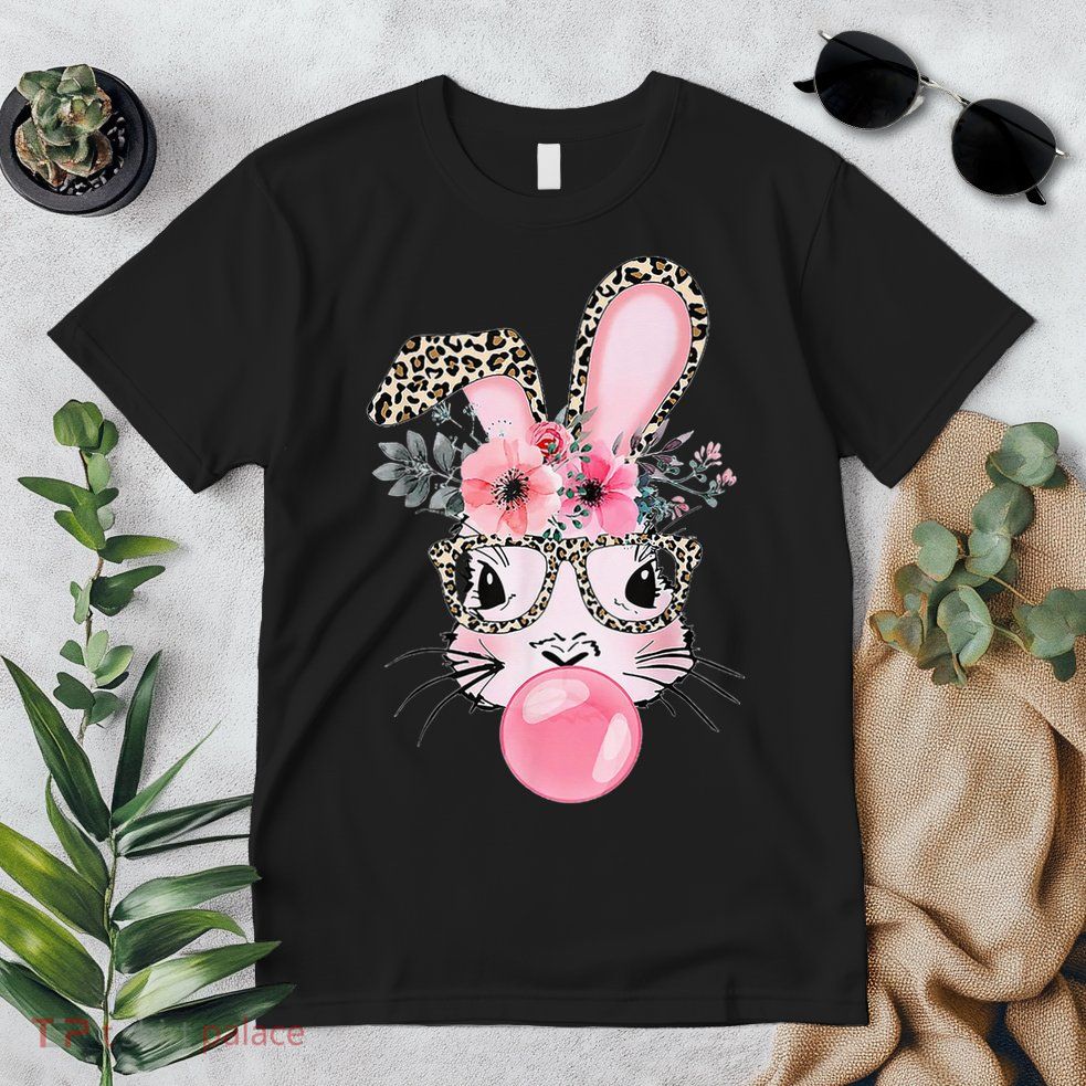 Cute Bunny With Leopard Glasses Bubblegum Easter Day Gifts Premium T-Shirt