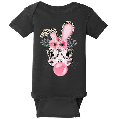 Cute Bunny With Leopard Glasses Bubblegum Easter Day Gifts Baby Bodysuit