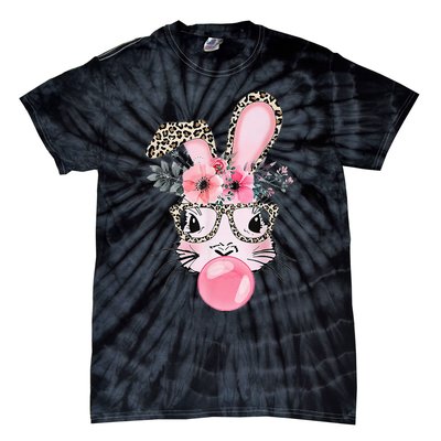 Cute Bunny With Leopard Glasses Bubblegum Easter Day Gifts Tie-Dye T-Shirt