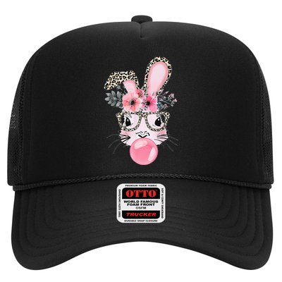 Cute Bunny With Leopard Glasses Bubblegum Easter Day Gifts Trucker Hat