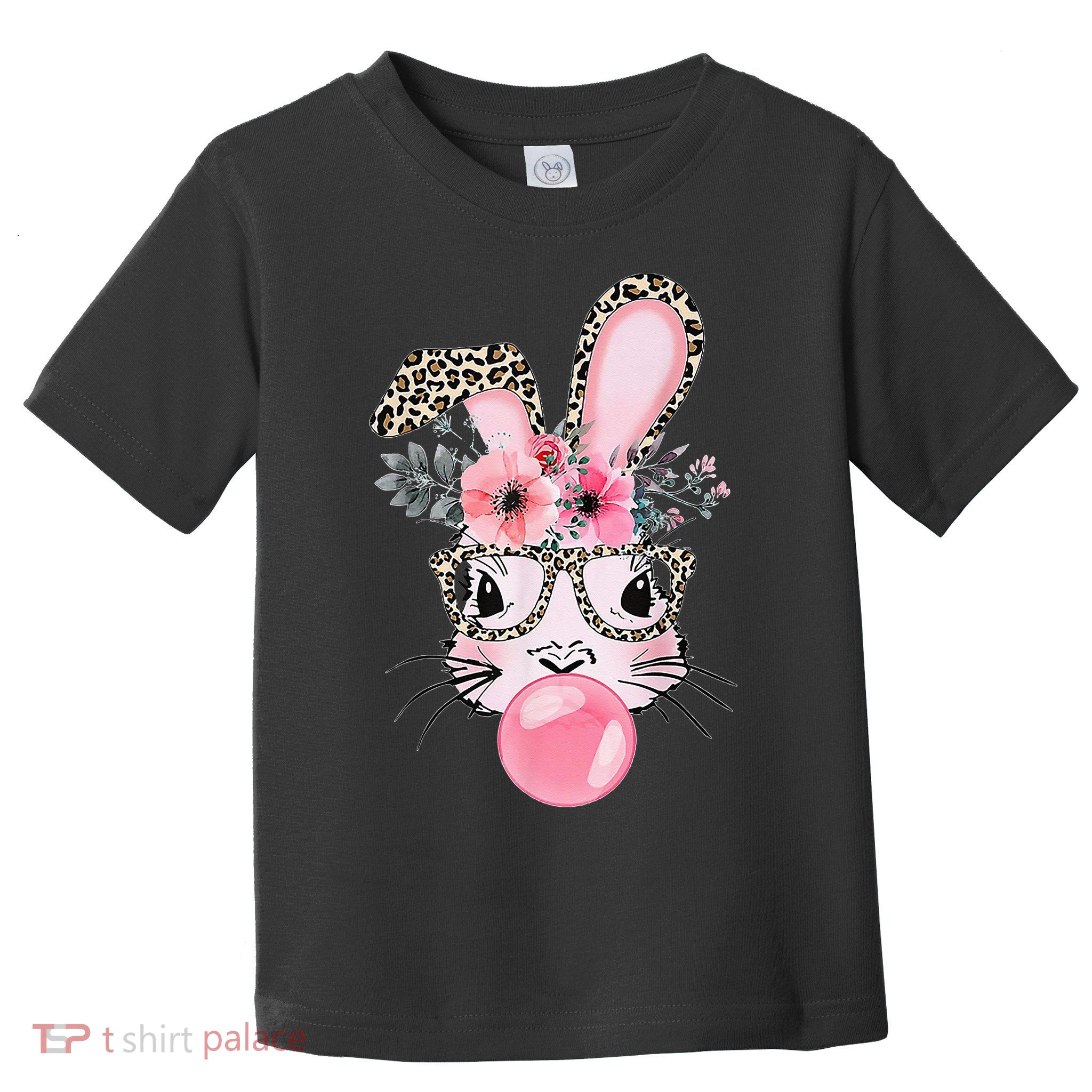 Cute Bunny With Leopard Glasses Bubblegum Easter Day Gifts Toddler T-Shirt