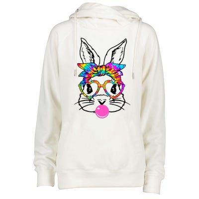 Cute Bunny With Bandana Heart Glasses Bubblegum Easter Day Womens Funnel Neck Pullover Hood