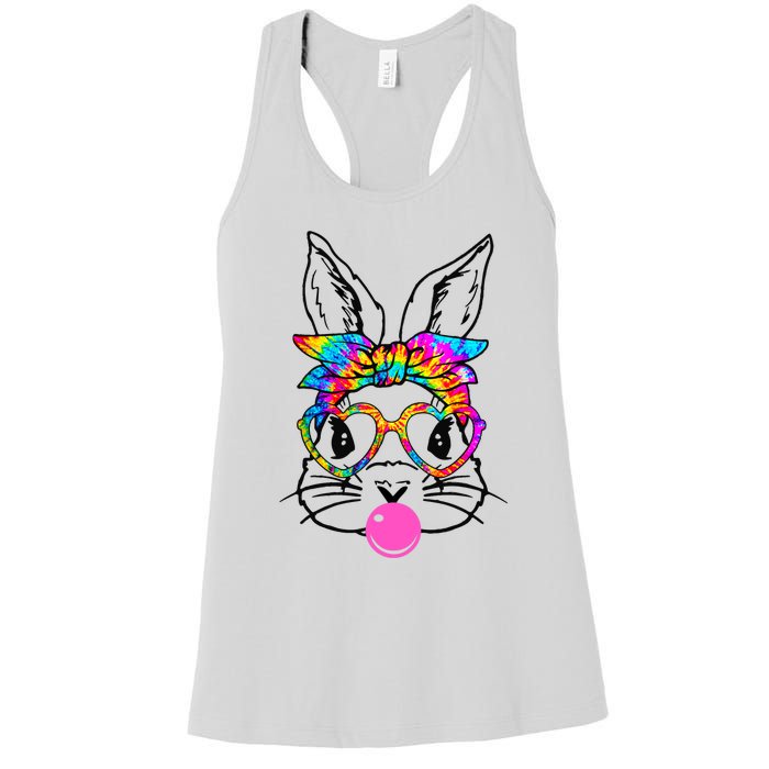 Cute Bunny With Bandana Heart Glasses Bubblegum Easter Day Women's Racerback Tank