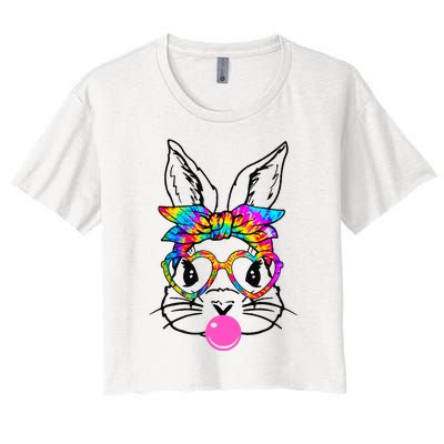 Cute Bunny With Bandana Heart Glasses Bubblegum Easter Day Women's Crop Top Tee