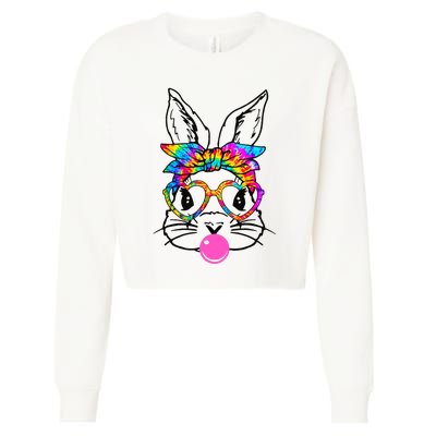 Cute Bunny With Bandana Heart Glasses Bubblegum Easter Day Cropped Pullover Crew