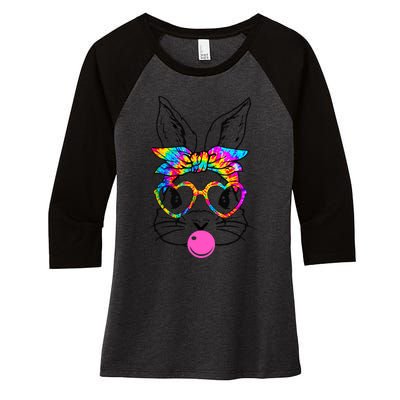 Cute Bunny With Bandana Heart Glasses Bubblegum Easter Day Women's Tri-Blend 3/4-Sleeve Raglan Shirt