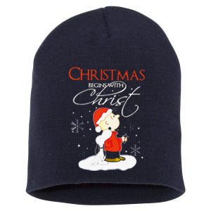 Christmas Begins With Christ Xmas Gift Holiday Costume Short Acrylic Beanie