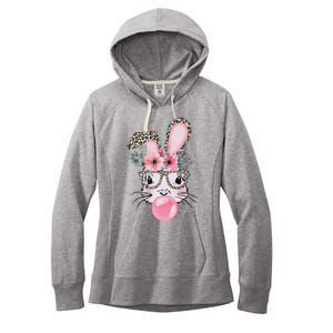 Cute Bunny With Leopard Glasses Bubblegum Easter Day Women's Fleece Hoodie