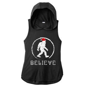 Christmas Bigfoot With Santa Hat Santa Bigfoot Ladies PosiCharge Tri-Blend Wicking Draft Hoodie Tank