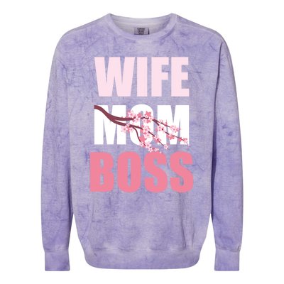 Cherry Blossom Wife Mother Boss Sakura Mothers Day Funny Mom Gift Colorblast Crewneck Sweatshirt