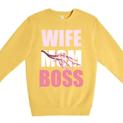 Cherry Blossom Wife Mother Boss Sakura Mothers Day Funny Mom Gift Premium Crewneck Sweatshirt