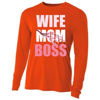 Cherry Blossom Wife Mother Boss Sakura Mothers Day Funny Mom Gift Cooling Performance Long Sleeve Crew