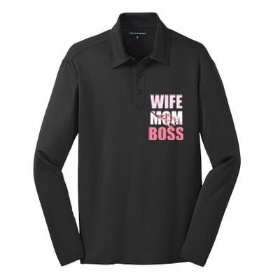 Cherry Blossom Wife Mother Boss Sakura Mothers Day Funny Mom Gift Silk Touch Performance Long Sleeve Polo