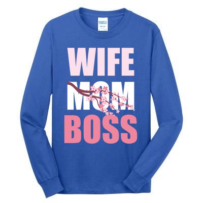 Cherry Blossom Wife Mother Boss Sakura Mothers Day Funny Mom Gift Tall Long Sleeve T-Shirt