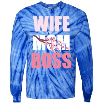 Cherry Blossom Wife Mother Boss Sakura Mothers Day Funny Mom Gift Tie-Dye Long Sleeve Shirt