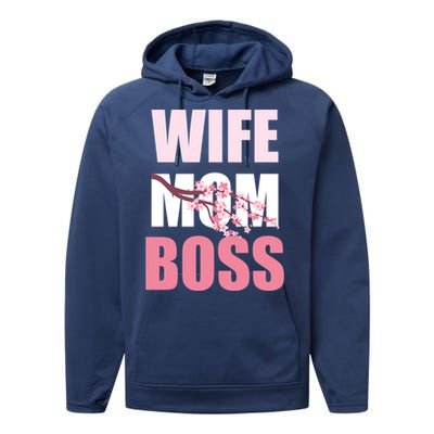 Cherry Blossom Wife Mother Boss Sakura Mothers Day Funny Mom Gift Performance Fleece Hoodie