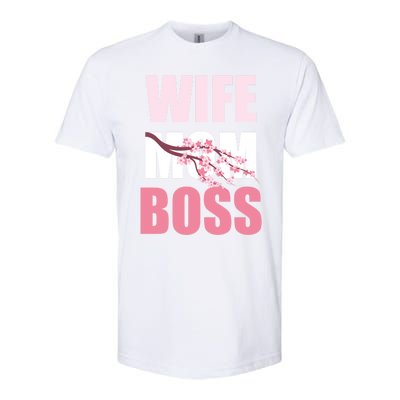 Cherry Blossom Wife Mother Boss Sakura Mothers Day Funny Mom Gift Softstyle CVC T-Shirt