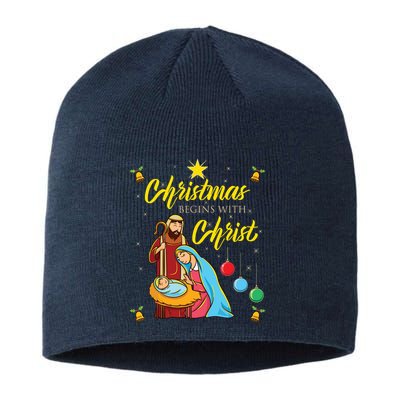 Christmas Begins With Christ Jesus Christmas Sustainable Beanie
