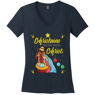 Christmas Begins With Christ Jesus Christmas Women's V-Neck T-Shirt