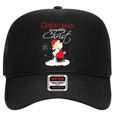 Christmas Begins With Christ Xmas Gift Holiday Costume High Crown Mesh Back Trucker Hat