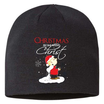 Christmas Begins With Christ Xmas Gift Holiday Costume Sustainable Beanie