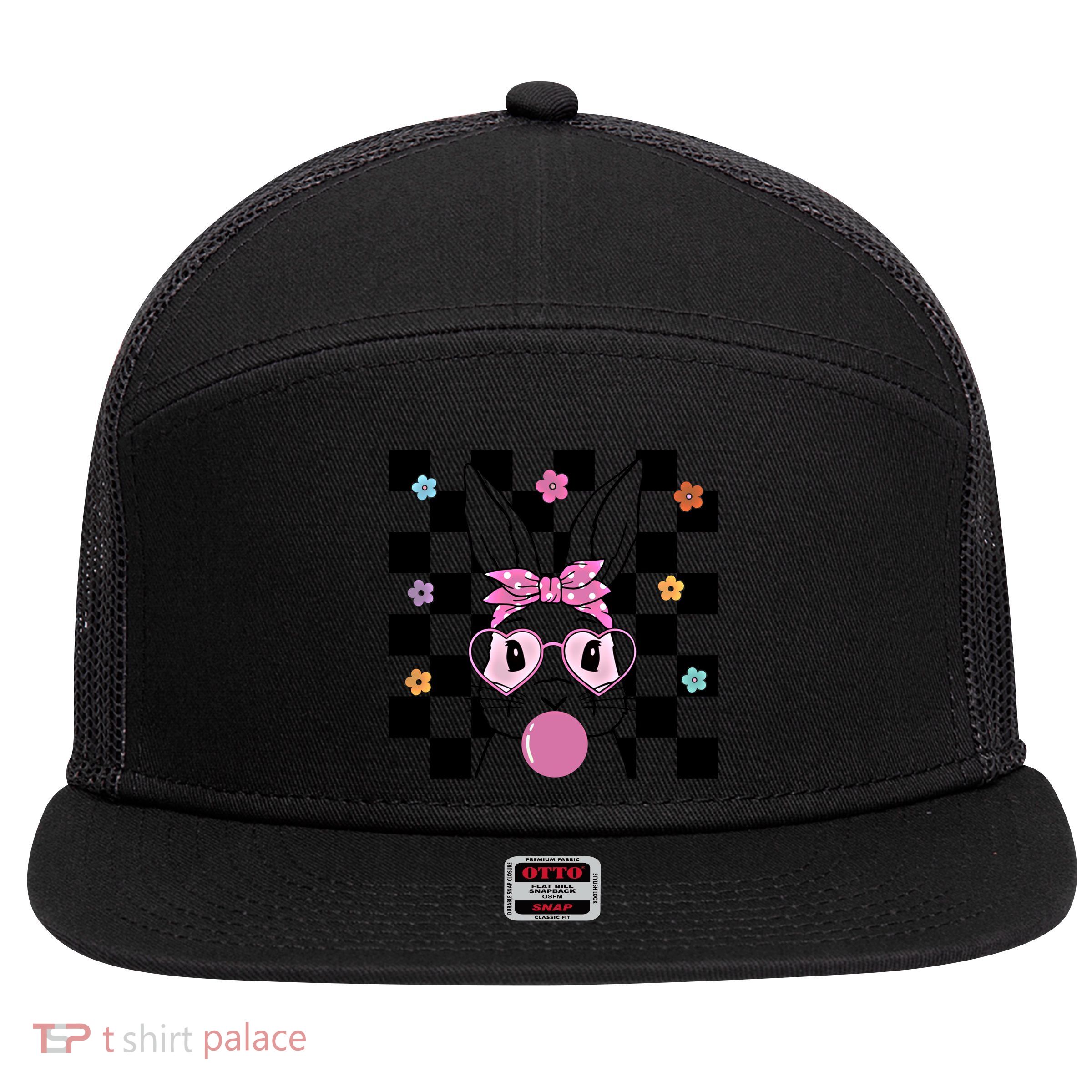 Cute Bunny With Bandana Heart Glasses Bubblegum Easter Day Gift 7 Panel Mesh Trucker Snapback Hat