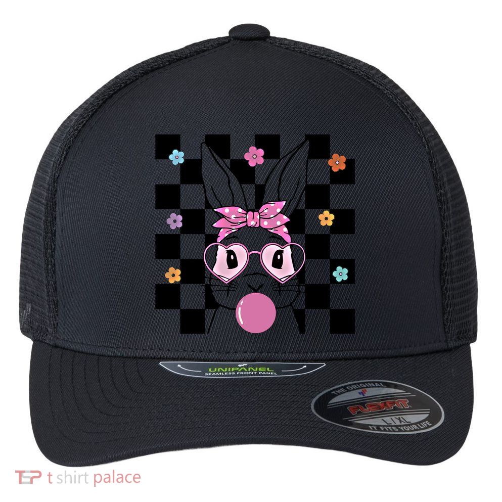 Cute Bunny With Bandana Heart Glasses Bubblegum Easter Day Gift Flexfit Unipanel Trucker Cap