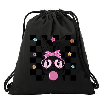 Cute Bunny With Bandana Heart Glasses Bubblegum Easter Day Gift Drawstring Bag