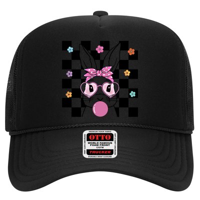 Cute Bunny With Bandana Heart Glasses Bubblegum Easter Day Gift Trucker Hat