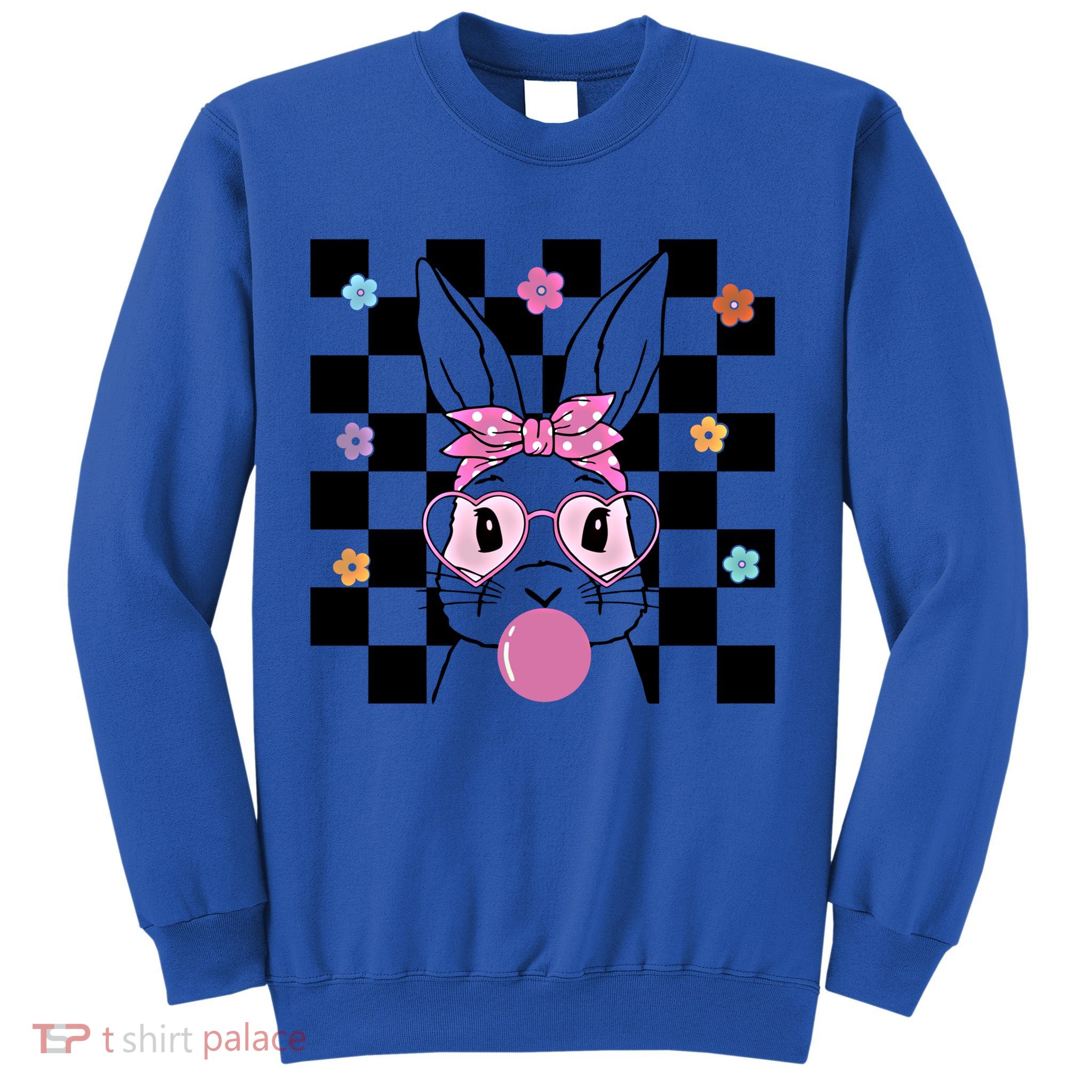 Cute Bunny With Bandana Heart Glasses Bubblegum Easter Day Gift Sweatshirt