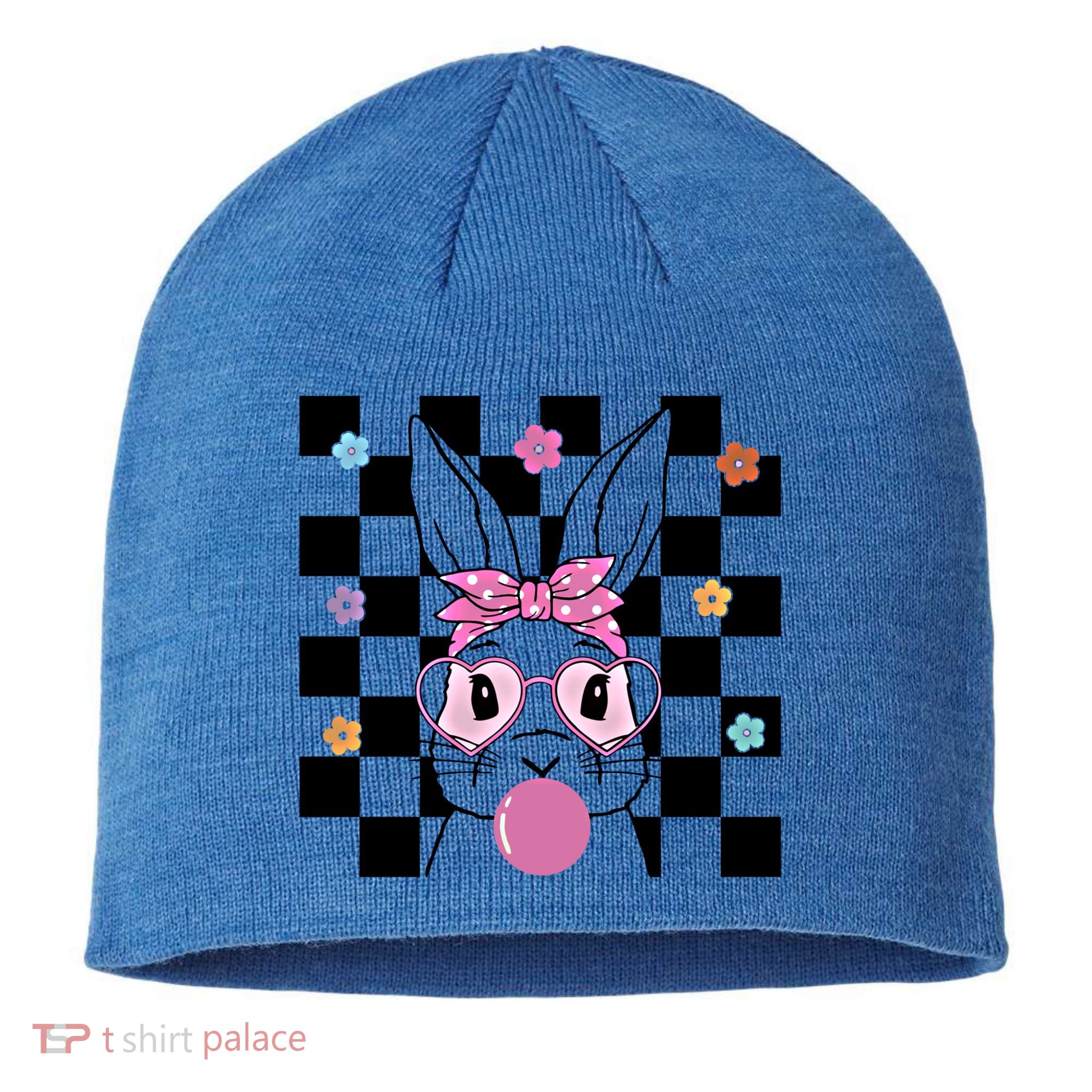 Cute Bunny With Bandana Heart Glasses Bubblegum Easter Day Gift Sustainable Beanie