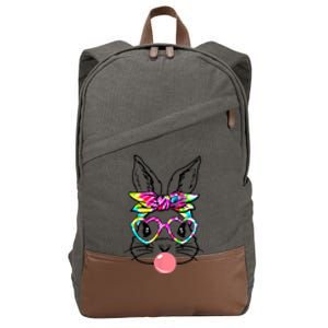 Cute Bunny With Bandana Heart Glasses Bubblegum Easter Day Gift Cotton Canvas Backpack