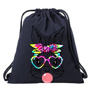 Cute Bunny With Bandana Heart Glasses Bubblegum Easter Day Gift Drawstring Bag