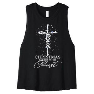 Christmas Begin With Christ Jesus Christian Jesus Xmas Gifts Women's Racerback Cropped Tank