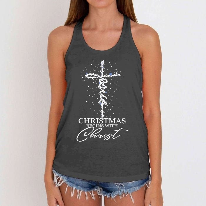 Christmas Begin With Christ Jesus Christian Jesus Xmas Gifts Women's Knotted Racerback Tank