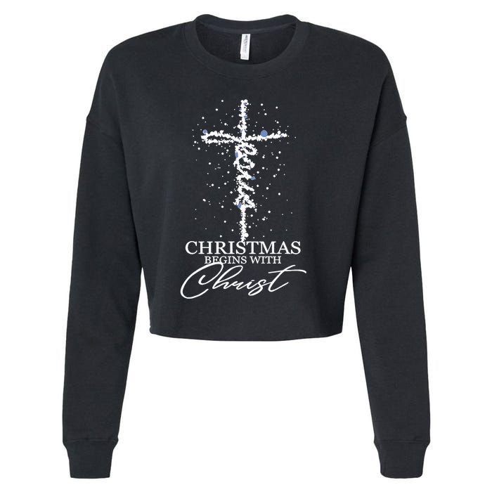 Christmas Begin With Christ Jesus Christian Jesus Xmas Gifts Cropped Pullover Crew