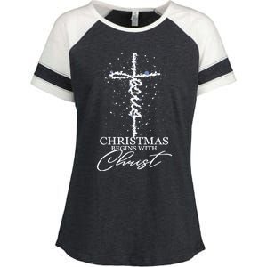 Christmas Begin With Christ Jesus Christian Jesus Xmas Gifts Enza Ladies Jersey Colorblock Tee