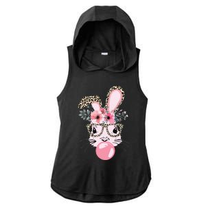 Cute Bunny With Leopard Glasses Bubblegum Easter Day Ladies PosiCharge Tri-Blend Wicking Draft Hoodie Tank