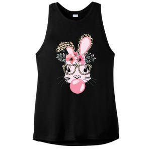 Cute Bunny With Leopard Glasses Bubblegum Easter Day Ladies PosiCharge Tri-Blend Wicking Tank