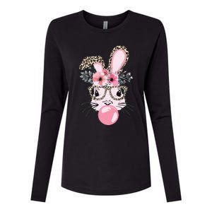 Cute Bunny With Leopard Glasses Bubblegum Easter Day Womens Cotton Relaxed Long Sleeve T-Shirt