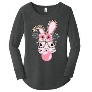 Cute Bunny With Leopard Glasses Bubblegum Easter Day Women's Perfect Tri Tunic Long Sleeve Shirt