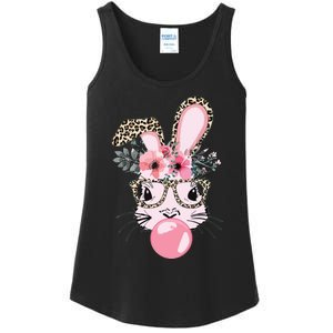 Cute Bunny With Leopard Glasses Bubblegum Easter Day Ladies Essential Tank