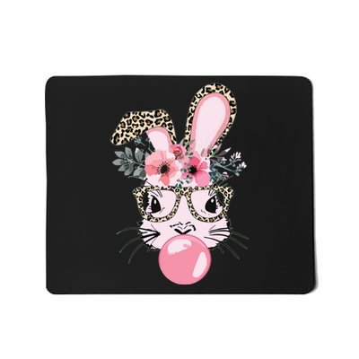 Cute Bunny With Leopard Glasses Bubblegum Easter Day Mousepad