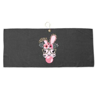 Cute Bunny With Leopard Glasses Bubblegum Easter Day Large Microfiber Waffle Golf Towel