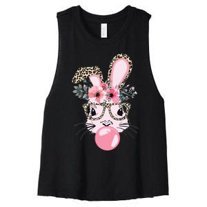 Cute Bunny With Leopard Glasses Bubblegum Easter Day Women's Racerback Cropped Tank