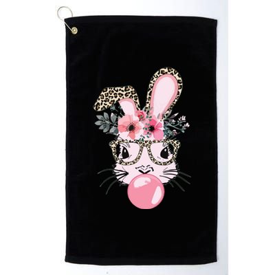 Cute Bunny With Leopard Glasses Bubblegum Easter Day Platinum Collection Golf Towel