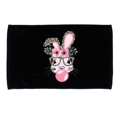 Cute Bunny With Leopard Glasses Bubblegum Easter Day Microfiber Hand Towel