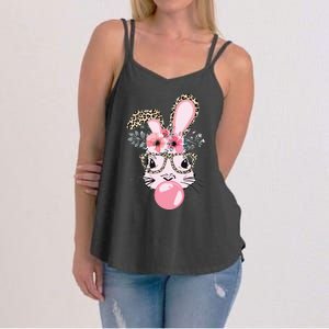 Cute Bunny With Leopard Glasses Bubblegum Easter Day Women's Strappy Tank