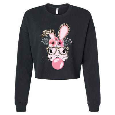 Cute Bunny With Leopard Glasses Bubblegum Easter Day Cropped Pullover Crew