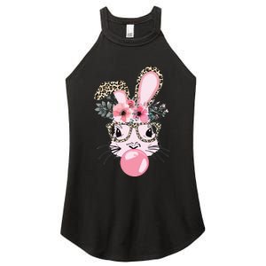 Cute Bunny With Leopard Glasses Bubblegum Easter Day Women's Perfect Tri Rocker Tank